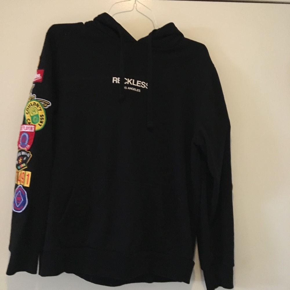 UNISEX Young & Reckless Black Patched Hoodie
